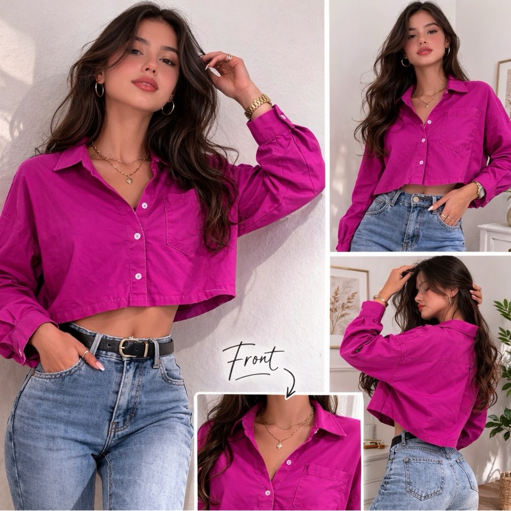 Women's Hot Pink Button-Up Shirt